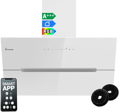 KKT KOLBE Campana extractora inclinada 90 cm | 782 m³/h recirculación o salida | frontal libre | blanco cristal | WiFi Smart App | iluminación LED RGBW | ECCO9005WM