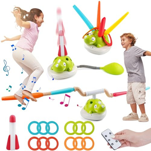 3 in 1 Outdoor Spielzeug für Kinder, Raketen Spielzeug mit Musik,Ringwurfspiel für Kinder,Seilspringmaschine Kind, 5-Gang-Einstellung, Fernbedienung, Outdoor Spielzeug Geeignet für Kinders ab 3 Jahren
