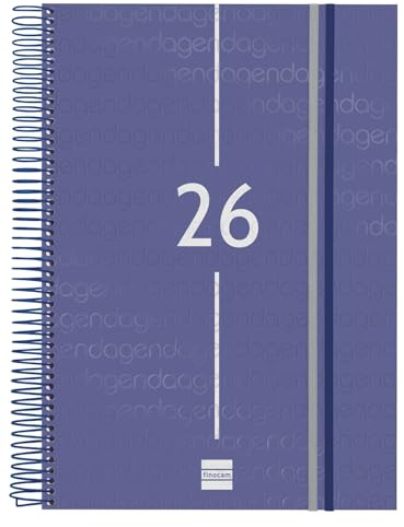 Finocam - Terminplaner mit offenem Reißverschluss, 1 Tag 2026, 1 Tag pro Seite, Januar 2026 - Dezember 2026 (12 Monate), Schwarz, Spanisch