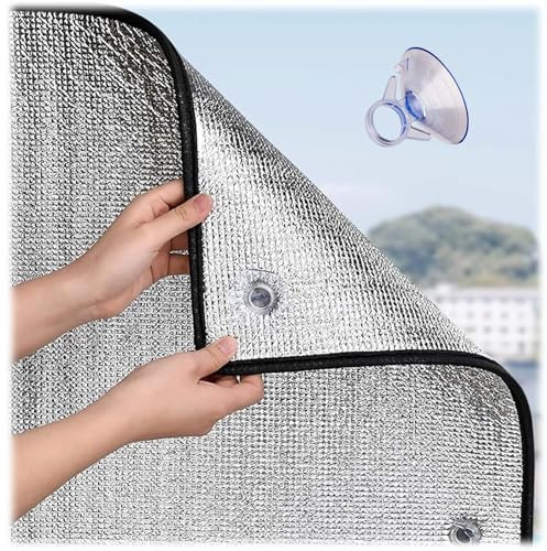 Film Fenetre Anti Regard Occultant Totalement, Film Aluminium Réfléchissant Protection Solaire Et Thermique pour Fenêtre avec Ventouses pour Bureau,Garage(80x130 cm)