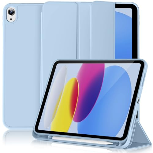 Lsmmpoba Case for iPad (A16) 11th Generation 11 Inch 2025, iPad 10th Generation 10.9 inch 2022 with Pencil Holder, Slim Trifold Stand TPU Back Case, Auto Wake/Sleep, Light Blue