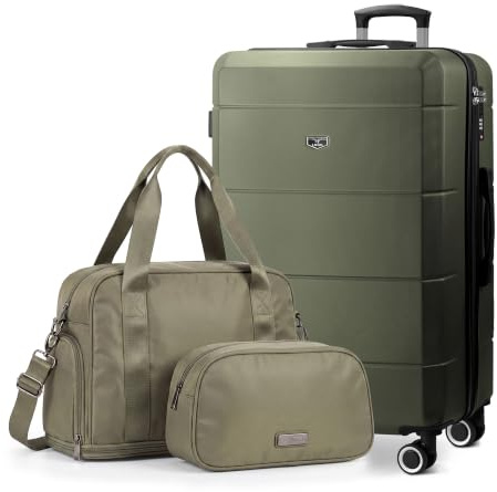 Lugg Jetset 3-Piece Travel Set – 28 Inch Hard Shell Suitcase with TSA Lock, Duffle & Toiletry Bag Set, Lightweight ABS Luggage, Waterproof Travel Bags, 4 Spinner Wheels, 75 x 49 x 29 cm