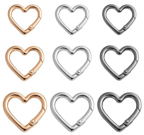 9 Stück Herz Karabiner Herzform Karabinerhaken Herzchen Karabiner Herzkarabiner Klein Schlüsselring Herzförmige Herzförmiger Klein Carabiner für Camping Rucksack Wasserflasche Schlüssel