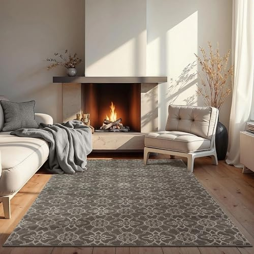 the carpet Mila Moderner Dicher Kurzflor Teppich, Wohnzimmer, Schlafzimmer, Eleganter Glanz, Glanzfaser, Gittermuster, Grau, 160 x 213 cm