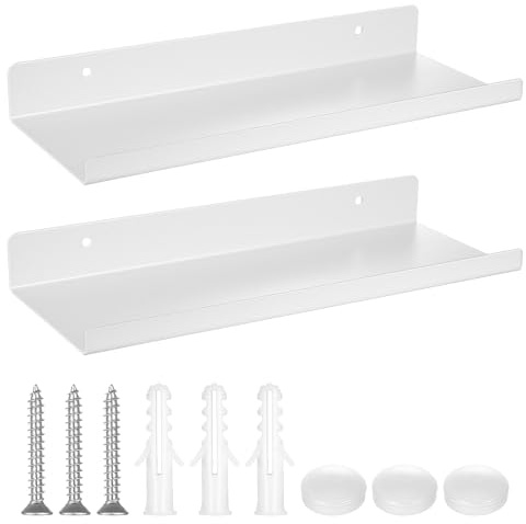 QJKEJI Wandregal, Wandboard, Bilderleiste,Schweberegal, Bad Regal Wand Bücherregal für Wohnzimmer Arbeitszimmer Badezimmer Küche Fotorahmen Dekos (2, Weiß, 30 * 11.5 * 3.5CM)