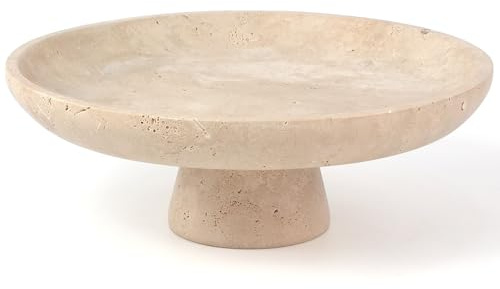 YMXYJM,Natural Travertine Fruit Bowl, Marble Pedestal Bowl, Beige | Natural marble pedestal bowl for fruit, keys, and decor on kitchen counters, dining tables, living rooms, or entryways