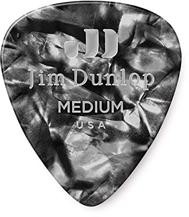 Jim Dunlop Celluloid Black Pearloid Pick Medium - 12 Pack
