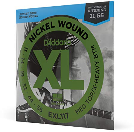 D'Addario Corde Chitarra Elettrica - EXL117 - Set Corde per Chitarra Elettrica per Ferita Nichel - 6 Corde - Medio Top/X-Heavy Bottom, 11-56 - 1-Paccetto