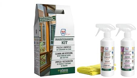 Ica For You Arborea Kit - Kit per la Pulizia e il Rinfresco dei Serramenti in Legno Verniciato, Include Panno in Microfibra, Easycoat Spray e Fastcleaner Spray, 0.5 L + 0.5 L - KITH2OP