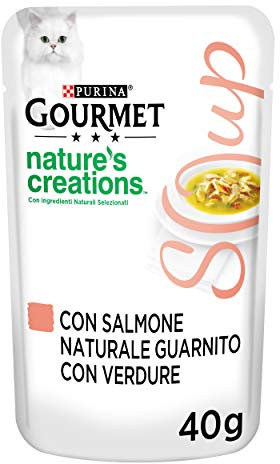 Gourmet Crystal Delicate Suppenfond für die Katze, mit natürlichem Lachs, garniert mit Gemüse, 40 g, 32 Stück