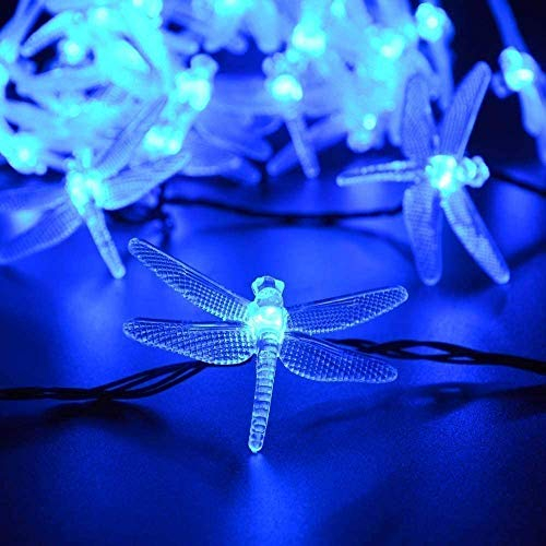 20 LED Libélula Impermeable Solar Luces de Cuerda, KEEDA Guirnaldas Luminosas Luces Decoración para Exterior Jardín, Patio, Valla,Navidad (Azul)
