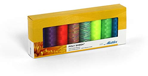 Mettler Poly Sheen Neon-Kit 8er Nähgarn-Set: Hochglanzgarn für Stickereien und Dekorative Näharbeiten – 100% Polyester – PS89 Neon-Kit - 200m Pro Rolle