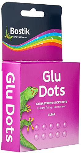 Bostik Glu Dots on a Roll - Extra Strong, Double-Sided Glue Dots, For Instant Fixing & Crafts, Easy to Use, No Mess, Clear, x200 Glu Dots
