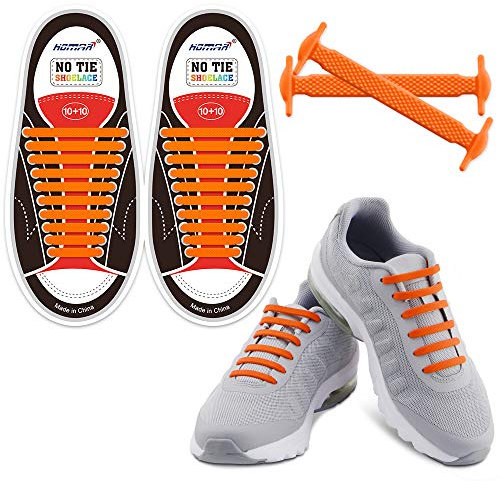 HOMAR Wasserdicht Reflektierende Kein Tie Schnürsenkel Elastische Sport Schnürsenkel für Sneakers Boots Skateboard Wandern Sport-Schuh - Orange