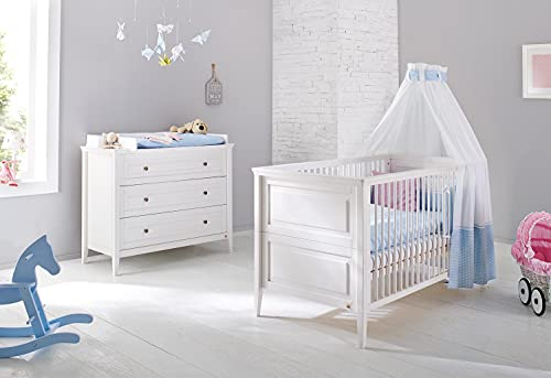 PINOLINO Babyzimmer Möbel Spar-Set Smilla breit, Kinderbett und Wickelkommde, umbaubar, Massive Kiefer, weiß
