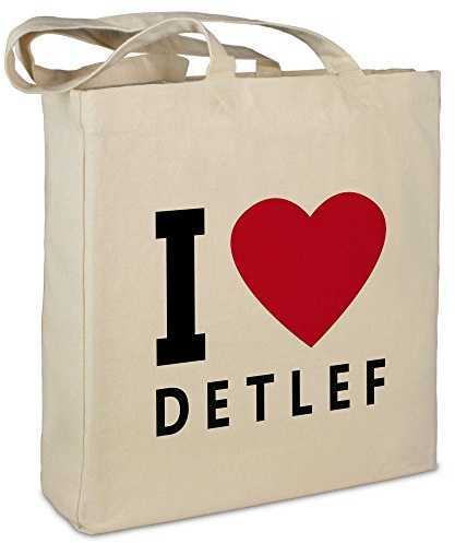 Stofftasche mit Namen Detlef - Motiv I Love - Farbe beige - Stoffbeutel, Jutebeutel, Einkaufstasche, Beutel