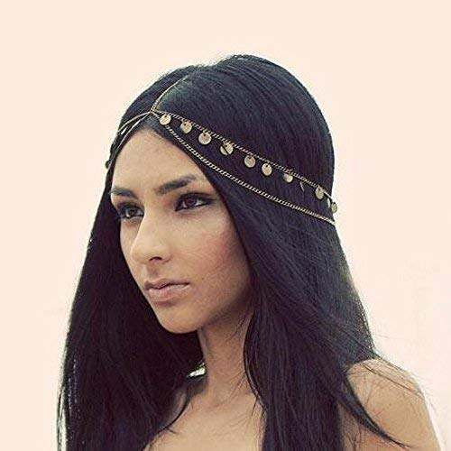 Handmadejewelrylady Haarschmuck aus Metall, mit Strass, Kopf-Kette für Damen