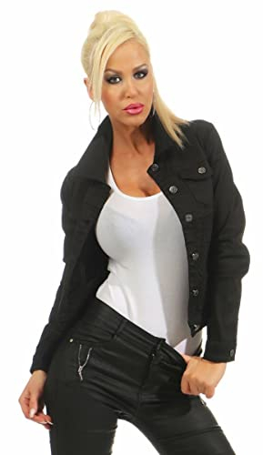 Fashion4Young 11287 Damen Jeansjacke Damenjacke Jeans Jacke Kurze Jacke Nieten schwarz (XL=42, schwarz)