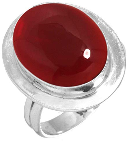 Jeweloporium 925 Silber Ringe für Damen Rot Granat Quarz Edelstein Boho Silber Ringe Größe 62(19.7) Hochzeit Geschenk Handgefertigt Schmuck