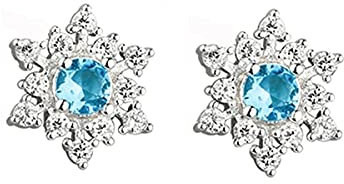 SLUYNZ 925 Sterling Silber funkelnde blaue Kristall Schneeflocke Ohrstecker für Frauen Damen Schneeflocke Ohrringe kleine Ohrstecker
