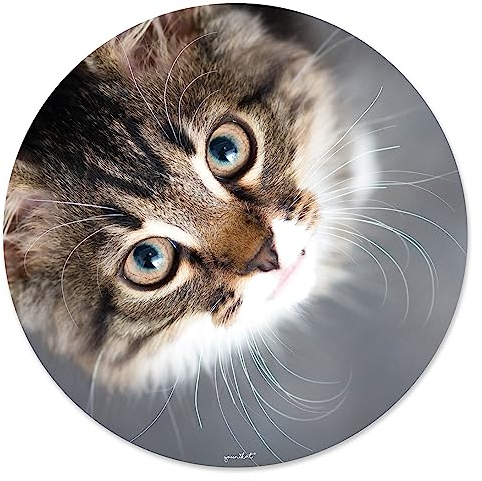 Tapis de Souris avec Motif Chat I Ø 22 cm Rond I Tapis de Souris Taille Standard, antidérapant I pour Filles Adolescentes Femmes I Regard Chat I dv_421