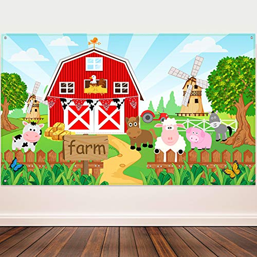 Partydekorationen mit Bauernhoftieren, Banner, Hintergrund für Geburtstagsfeier, Kinder, Gras, Hintergrund für Bauernhoftiere, Foto, Banner, 190 x 100 cm