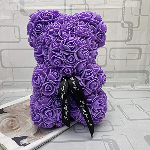 WILLBAN Rose Bear- Rose Teddybär auf jedem Rose Bear- Blumenbär Perfekt für Jubiläum, Rose Bear, Mütter, Rose Teddybär.10 Zoll (25 cm) groß - Über 200+ Blumen (Lila)