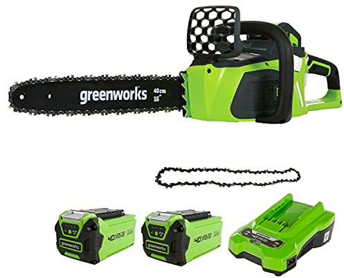 Greenworks 20077UC Motosega a Batteria 40 cm (16), 40 V al Litio con 2 Batterie 2 Ah e Caricabatterie + Sega a Catena 40 cm (16), 40 V DigiPro Batteria Motosega, 29767