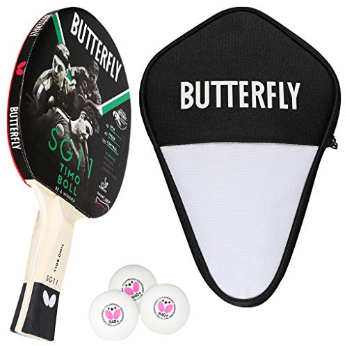 Butterfly Timo Boll SG11 Tischtennisschläger + Cell Case Tischtennishülle + 3*** ITTF R40+ Tischtennisbälle | Tischtennisschlägerset | Tischtennis Hobby Set