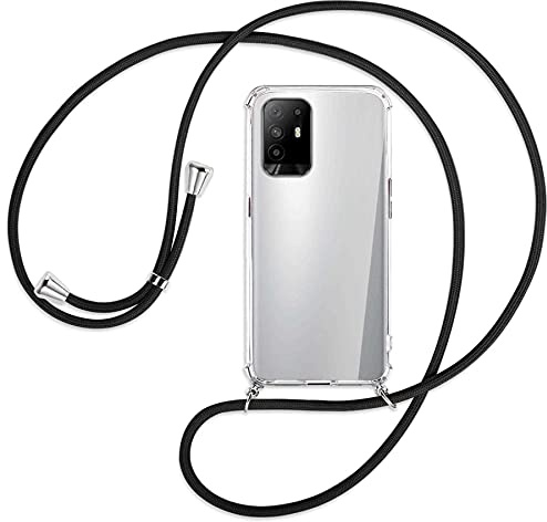 mtb more energy® Handykette kompatibel mit Oppo A94 5G, F19 Pro+ 5G (6.43'') - schwarz - Smartphone Hülle zum Umhängen - Anti Shock Full TPU Case