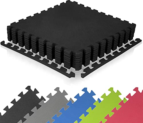 diMio Sport-Schutzmatten - Puzzlematten inkl. Randstücke in Blau, 8 Puzzleteile à 50x50cm, Trainingsmatte/Schutzmatte/Unterlegmatte/Fitnessmatte/Bodenschutz Matte - wasserfest (Schwarz, 1er Set)