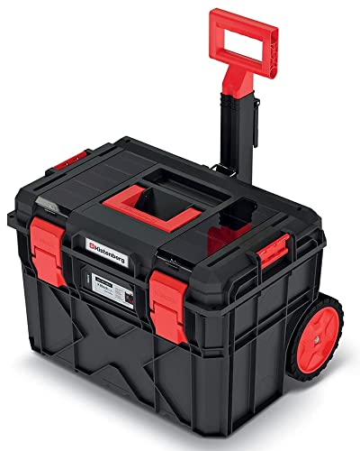 Profi Werkzeugkoffer Werkzeugtrolley Rollende Werkstatt Toolbox Mit Aluminium-Teleskopstiel Belastbar bis 120 kg 546 x 380 x 400 mm
