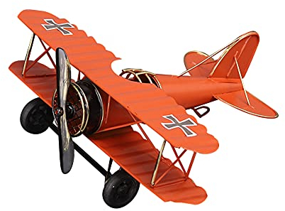 Vintage Flugzeug Modell Dekor, Retro Flugzeug Modell Metall Doppeldecker Flugzeug Flugmodelle für Zimmer Desktop Dekoration Great Souvenir, Metall Doppeldecker Flugzeug Aircraft Modelle, Orange
