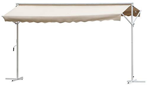 Outsunny Toldo de Pie Independiente 300x295x260 cm con Manivela Doble Cara Ángulo Ajustable Portátil Protección Solar para Jardín Terraza Patio Beige