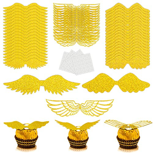 ZORRA 60 Stück Goldene Flügel Cupcake Deko, Schokoladen Kuchen Dekoration Kindergeburtstag Deko Eignen Sich für Geburtstags Hochzeits Zauberer Mottoparty(3 Stile, 20 Stück für jeden Stil)