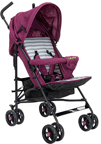 SAYOYO Buggy Faltbar Passend für 6 Monate bis 15 kg, Leichter Kinderwagen mit Korb und Erweitertes Verdeck und 5-Punkt-Gurt, Violett