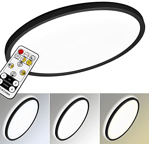 max K O M F O R T LED Deckenlampe Panel LUCKY Rund 22 Watt Schwarz – Dimmbar mit Fernbedienung – Farbwechsel 2700K-6500K – Moderne Deckenleuchte Aufputzlampe 230V
