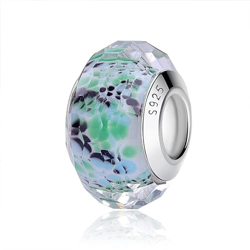 Nbsameng Breloque en Verre de Murano, Coupe Polygonale Charms pour Bracelets et Chaînes pour Femme, Charm en Argent à 925, Breloques Compatibles Pandora, Gnoce et Trollbeads,Floraison