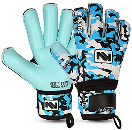 CONNECT Torwarthandschuhe für Kinder, Jugendliche und Erwachsene mit Fingerauflage, Fußballhandschuhe für Jungen Mädchen und Junioren, Fußballhandschuhe für Training und Spiel (Cyan, 4)