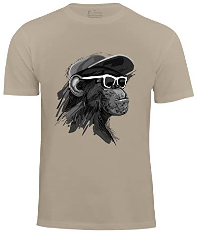 Herren T-Shirt Cool Monkey mit Brille, Shirt mit Affendruck, beige, Gr. XL
