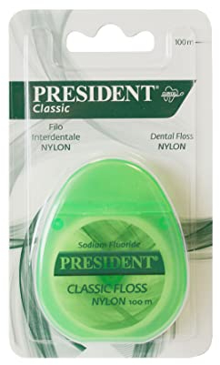 President FILO INTERDENTALE CLASSIC in Nylon trattato con Sodio Floruro per rimuovere la placca batterica e contrastare le carie. Pulizia dei denti profonda. 100 metri
