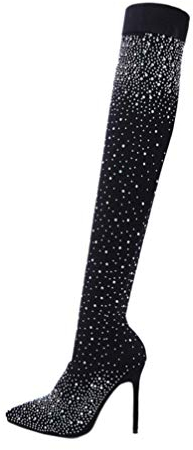 ERINGOGO Stivali sopra il ginocchio da donna con strass e tacco alto elastici lunghi per donne attente alla moda Stivali alti al ginocchio per occasioni speciali US