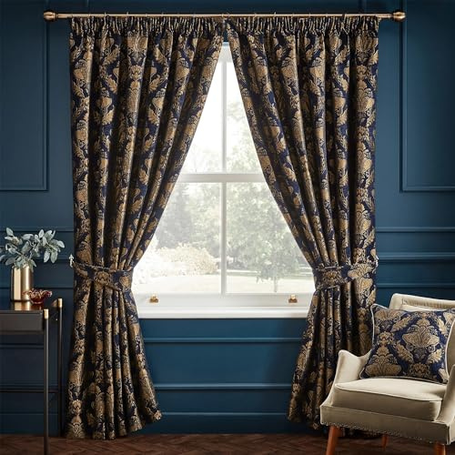 Paoletti Shiraz Pencil Pleat Curtains,Navy,168 x 229cm