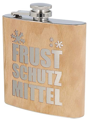 Spruchreif | Flachmann aus Edelstahl mit Gravur | Flachmann aus Holz | Männergeschenke | Outdoorgeschenk | Lustiges Geschenk für Männer und Frauen | Junggesellenabschied | Frustschutzmittel