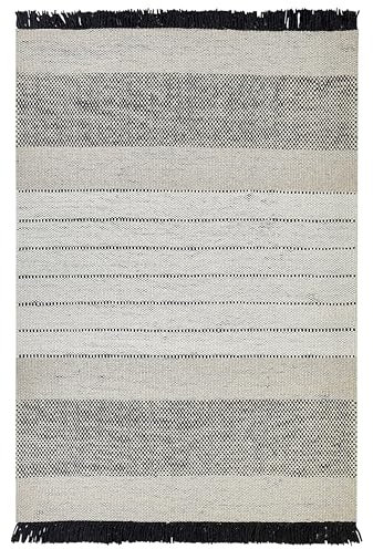 Beliani Teppich Wolle/Baumwolle beige 140 x 200 cm Fransen schwarz handgewebt Yazlik