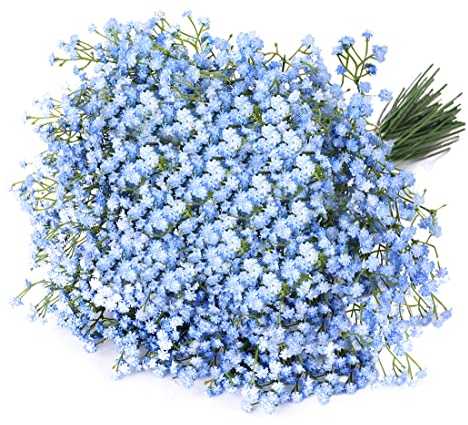 Uhky 6 ramos de flores artificiales de Gypsophila para aliento de bebé, flores de tacto real para bodas, fiestas, coronas, arreglos florales para decoración del hogar (azul)
