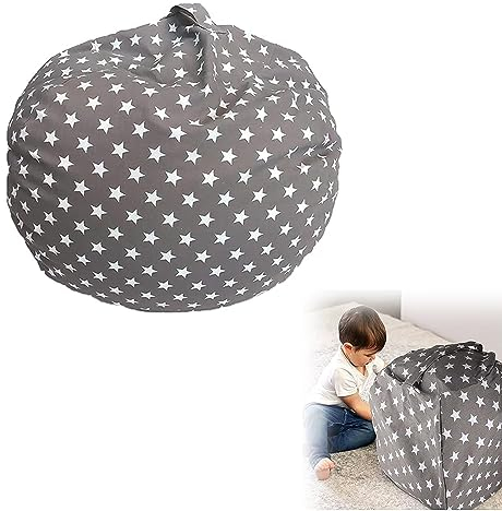 Xusxes Kuscheltier Sitzsack Aufbewahrung,Füllbarer Reißverschluss Sitzsack,Kinder Spielzeug Aufbewharungstasche,Sitzsack Sitzkissen Soft,Für Zum Lesen Und Aufbewahren Von Spielzeug(Graue Sterne