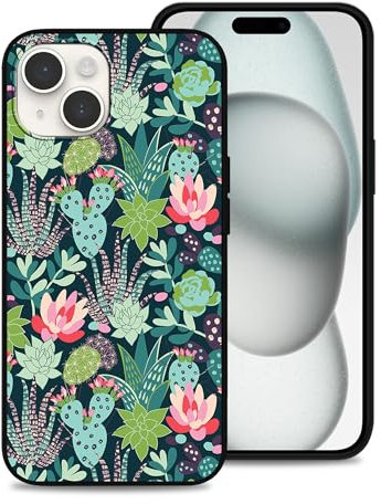 MSEAANBK Designed for iPhone 15 Succulents and Cactuses Pattern Phone Case for iPhone 15 6.1 Soft TPU Full Body Shockproof Protection Cover for Men Women Boys Girls