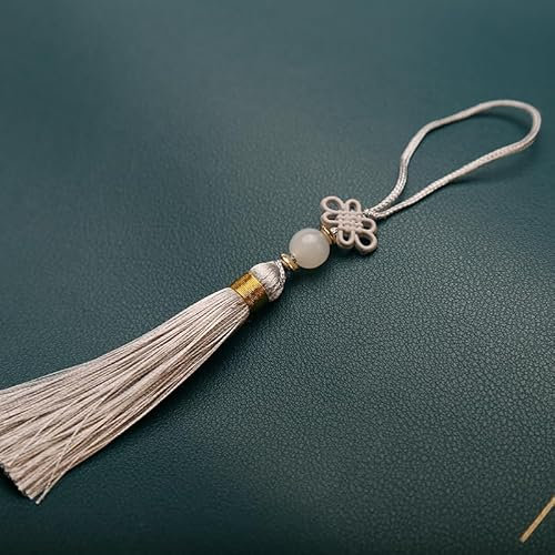10 Stücke Mini Quasten,Handgemachte Seidige Quaste Schlüsselanhänger mit Perlen Lesezeichen Quaste Anhänger Kleinen Chinesischen Knoten für DIY Schmuck Ohrring Basteln Schlüsselanhänger -Silber grau
