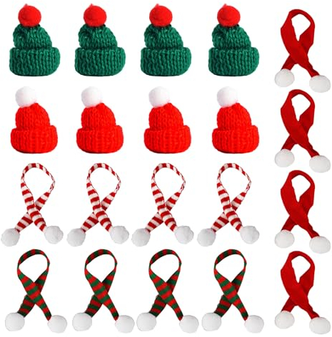 MMDOCO 20 Stück Mini Weihnachtsmütze und Schal Set, Nikolausmütze Klein für Weihnachten Weinflasche Abdeckung, Party